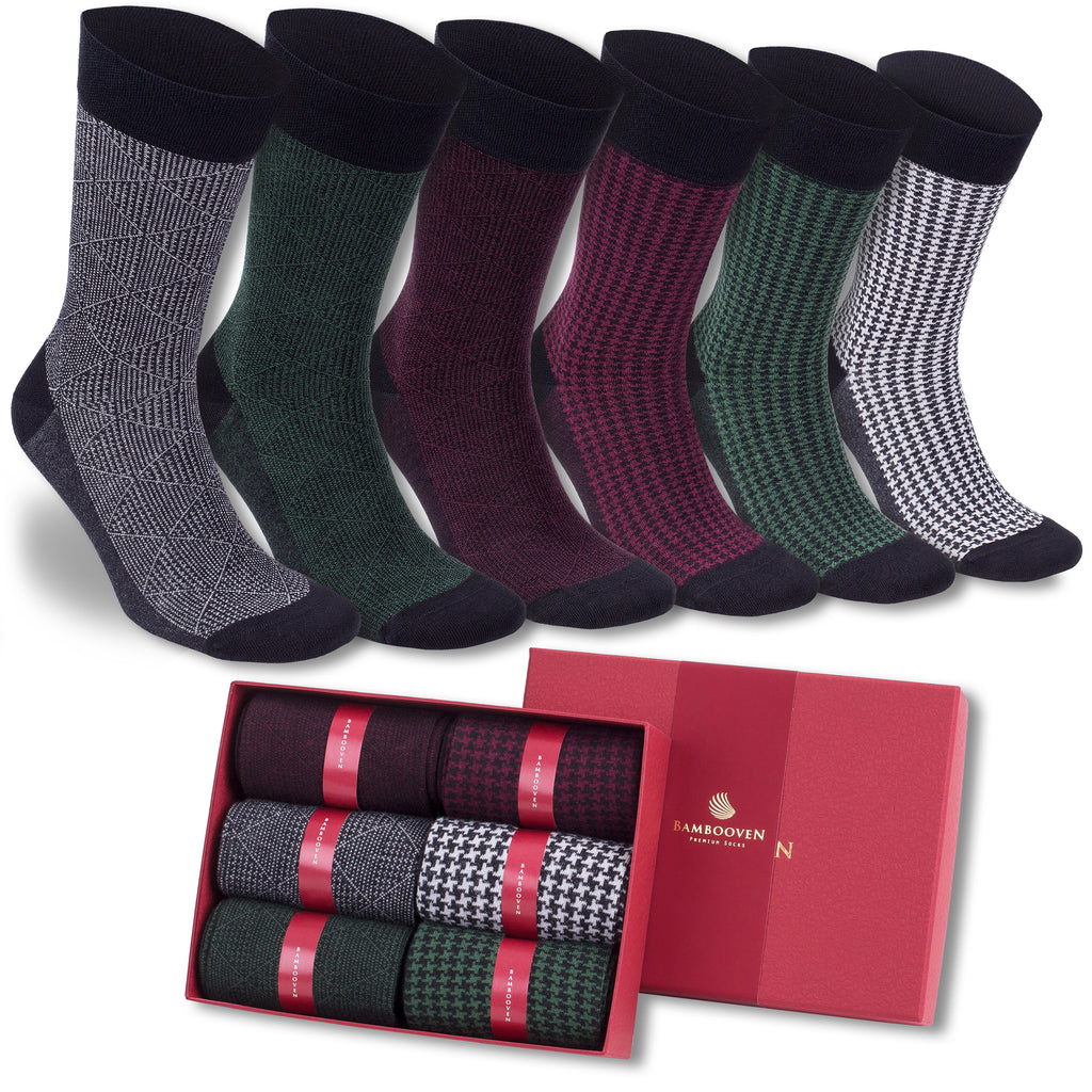 BAMBOOVEN Men’s Dress and Trouser Socks – Premium Bamboo, Odor Free and Breathable, Crew Socks (6 pair + Gift box) - Bambooven