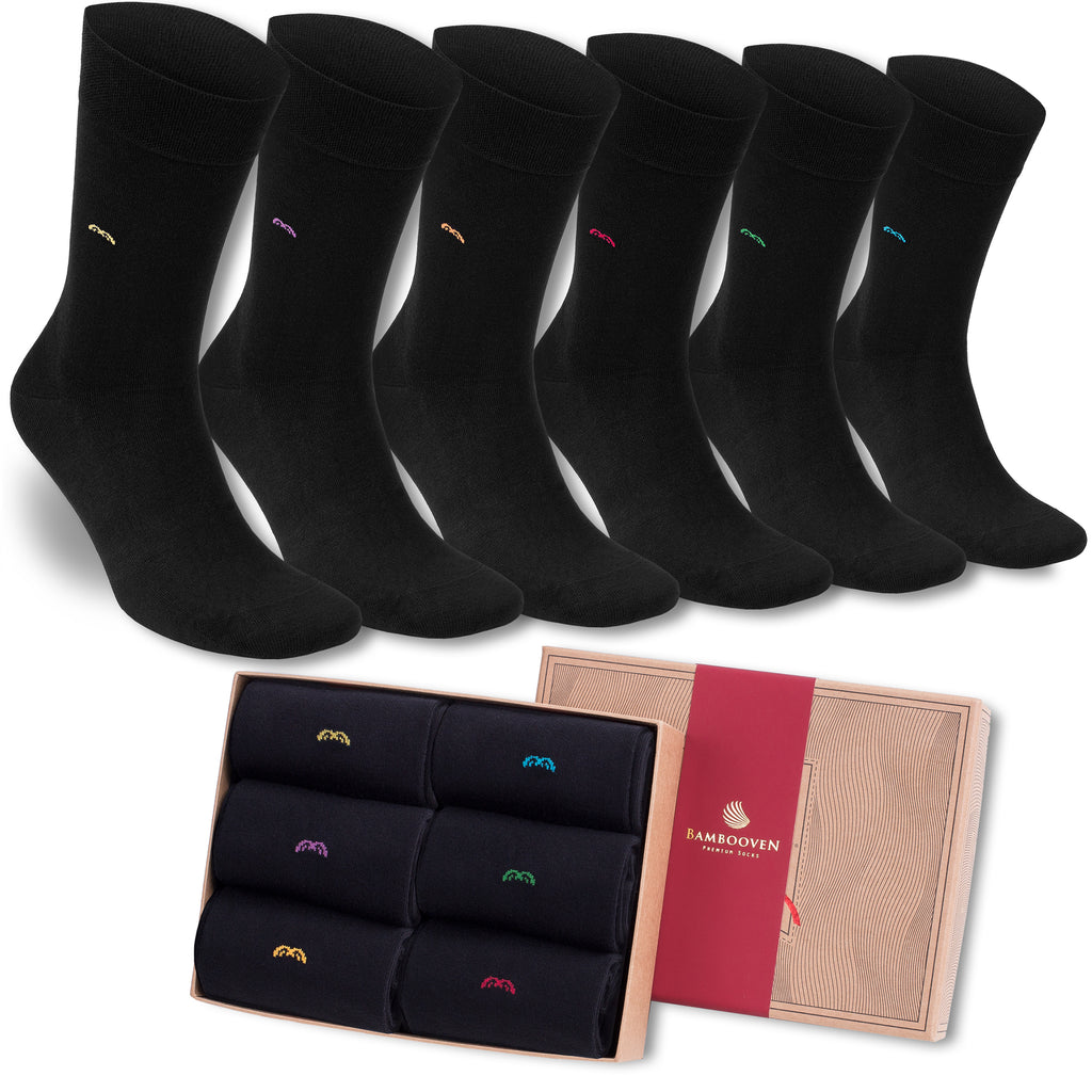 BAMBOOVEN Men’s Dress and Trouser Socks – Premium Bamboo, Odor Free and Breathable, Crew Socks (6 pair + Gift box) - Bambooven