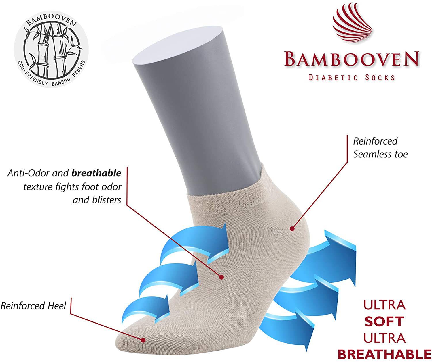 Bambooven Calcetines tobilleros casuales para mujer – Bambú premium, súper suaves, sin olores y transpirables, calcetines tobilleros, calcetines de corte bajo, calcetines deportivos, fibras de bambú de lujo (paquete de 6)-581