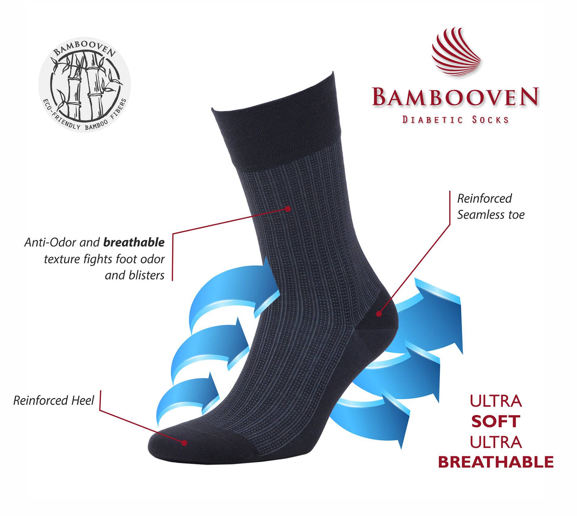 Bambooven Calcetines negros ligeros para vestir y pantalones para hombre "Negro" - Bambú de primera calidad, súper suaves, sin olores y transpirables, calcetines redondos (paquete de 8) -633