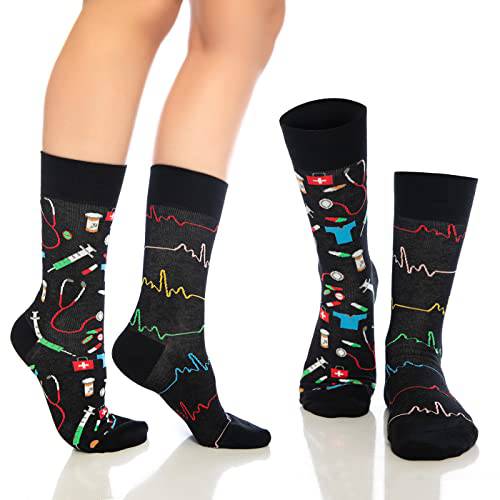 Calcetines de vestir divertidos para hombre y mujer de BAMBOOVEN, calcetines de algodón divertidos y coloridos (café, 6 pares variados)