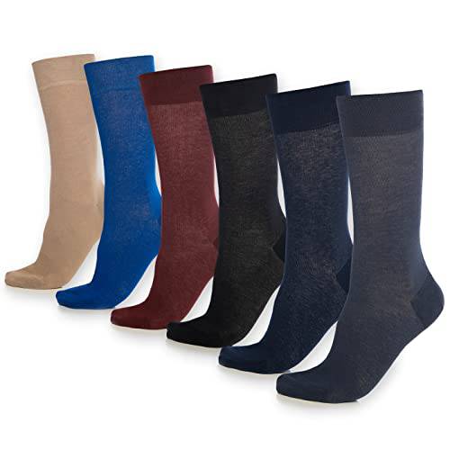 Bambooven Men’s & Women’s Fun Dress Socks – (6 Pairs, Dark Colors) - Bambooven