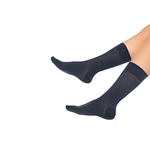 Calcetines de vestir divertidos para hombre y mujer de BAMBOOVEN, calcetines de algodón divertidos y coloridos (grandes, paquete de 6 pares, lisos y oscuros),